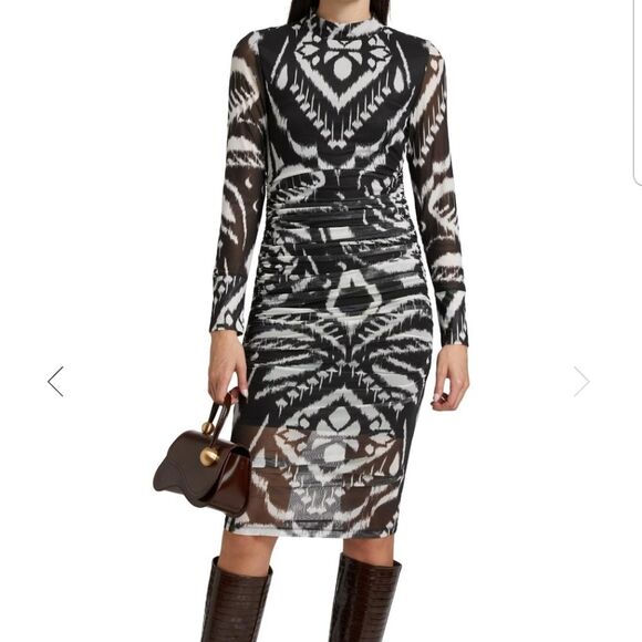 Farm Rio Black White Pineapple Ikat Tulle Chic Feminine Whimsigoth Midi Size L - Picture 1 of 12